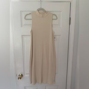 Cream Ribbed Midi Dress